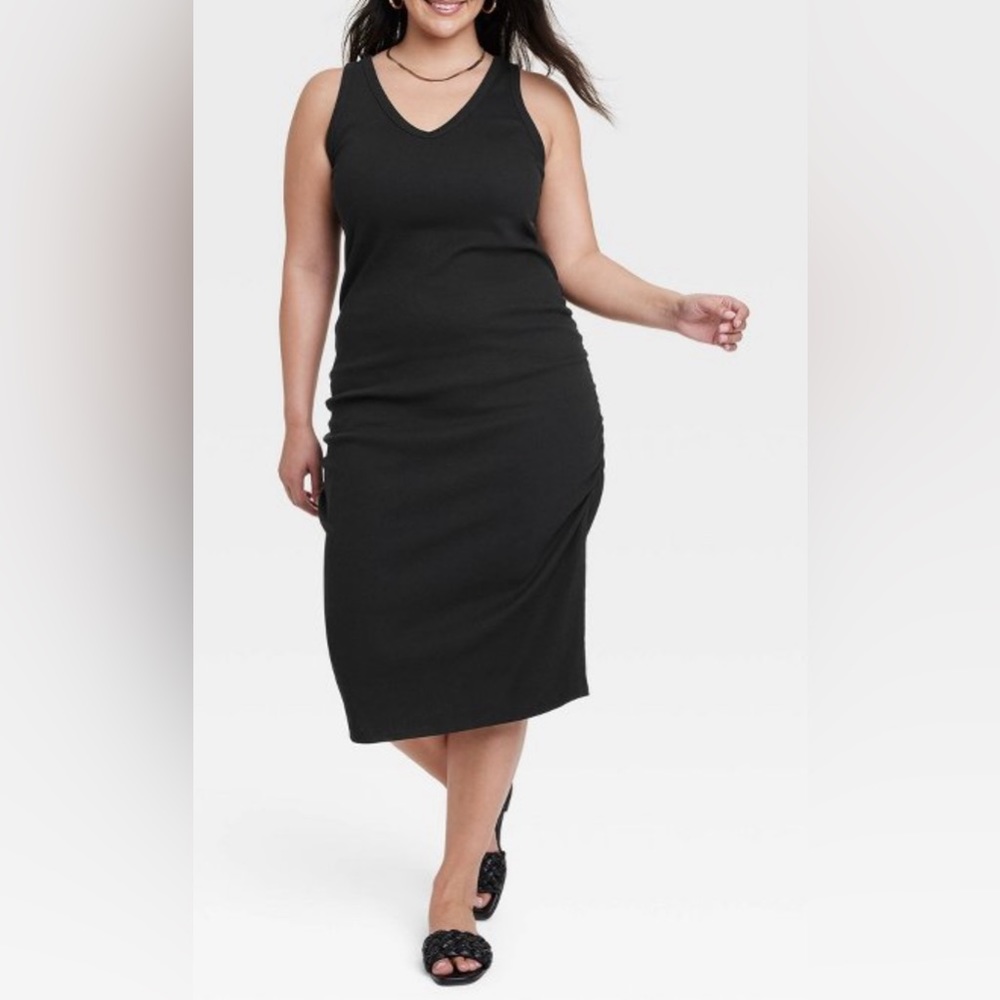 Women's Rib Knit Side Ruched Dress - A New Day™ Black XXL